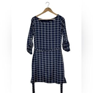 Papermoon Windowpane Plaid Shift Dress Navy Size Medium